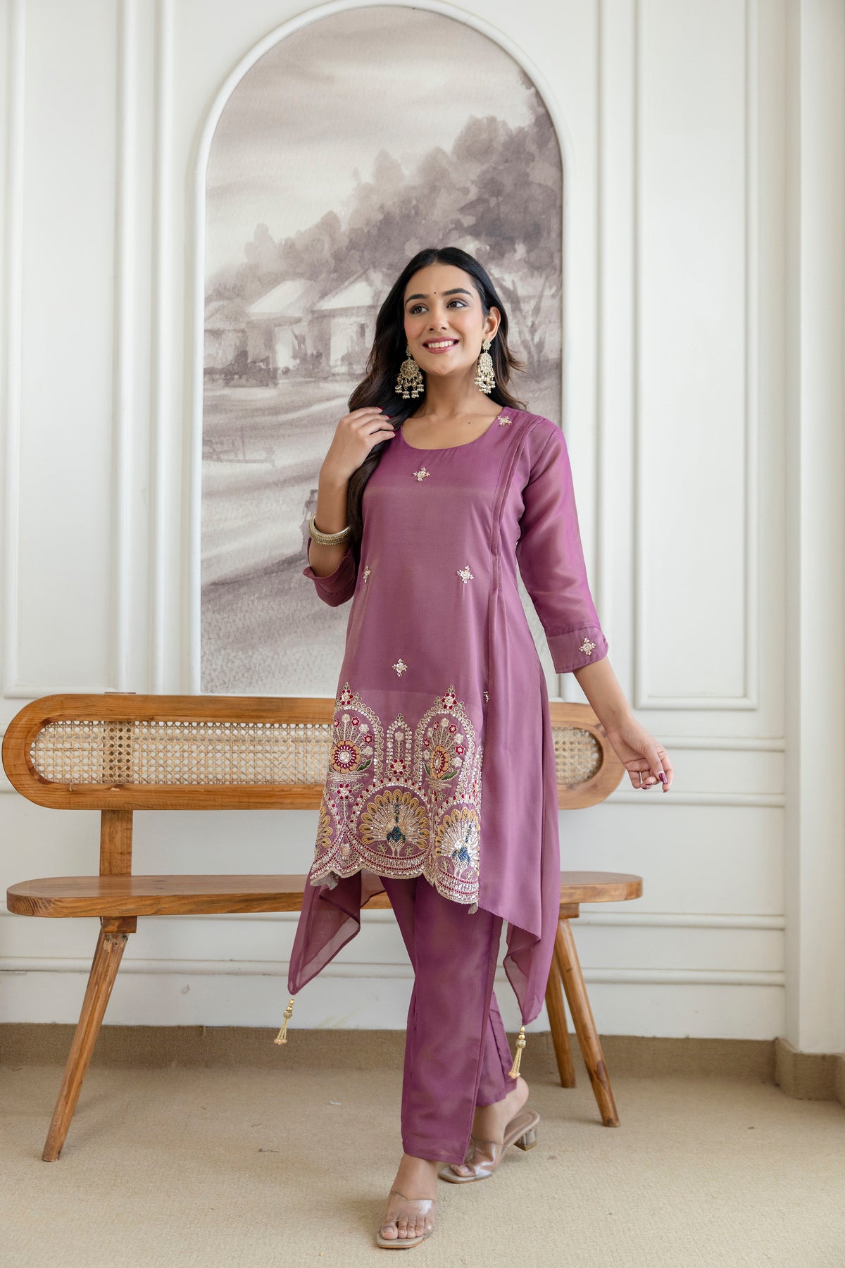 Elegant Zardozi Beaded Cosmos Shimmer Kurti pant set