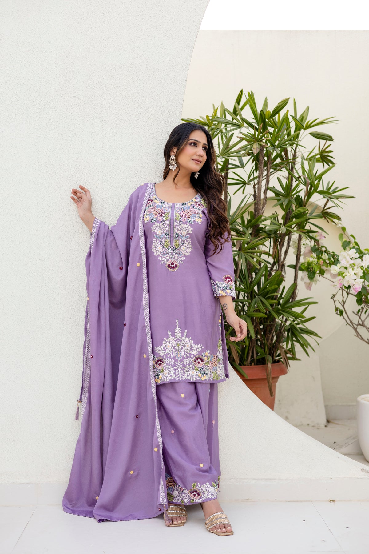 Embroidered Chinon Kurti Palazzo Set