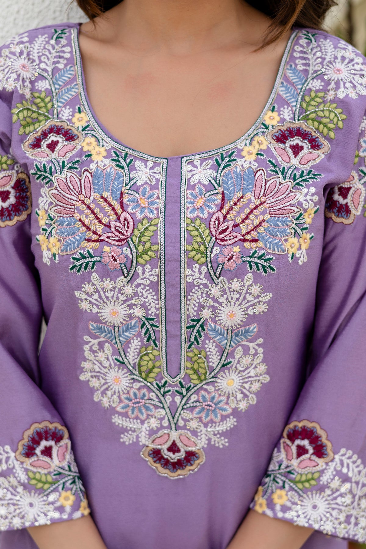 Embroidered Chinon Kurti Palazzo Set