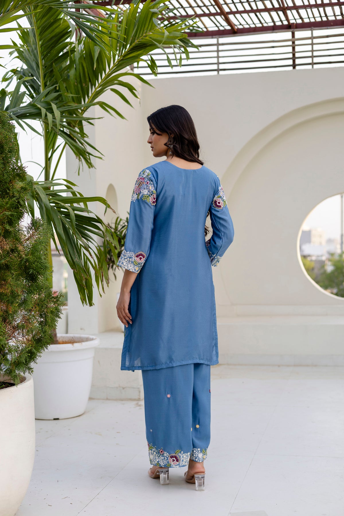 Embroidered Chinon Kurti Palazzo Set