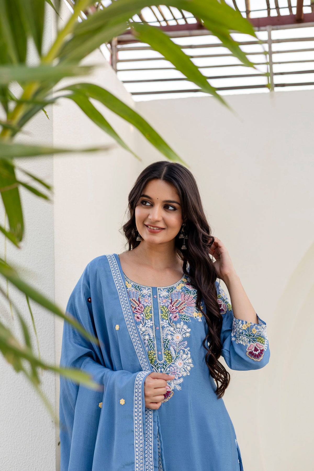 Embroidered Chinon Kurti Palazzo Set