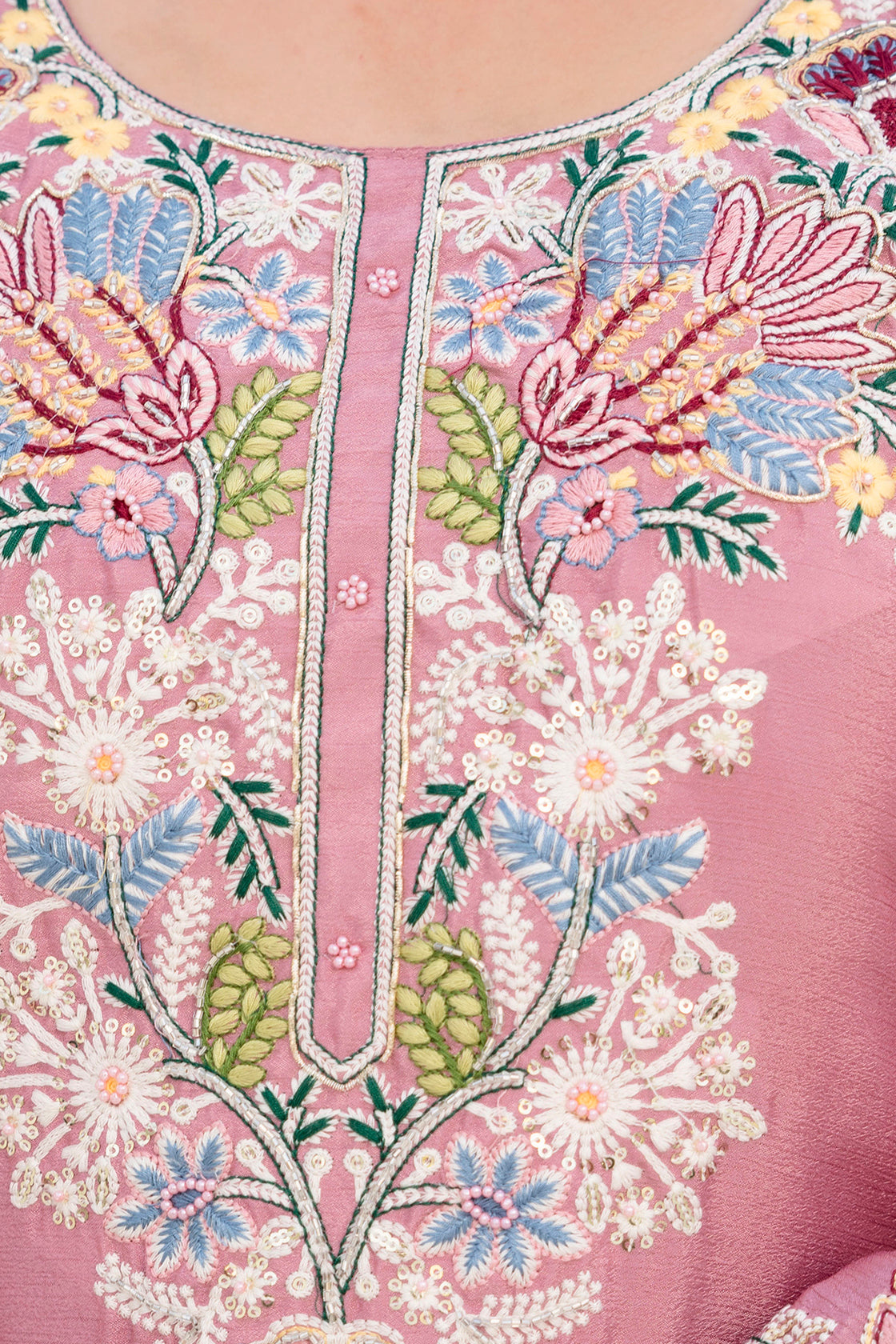 Embroidered Chinon Kurti Palazzo Set