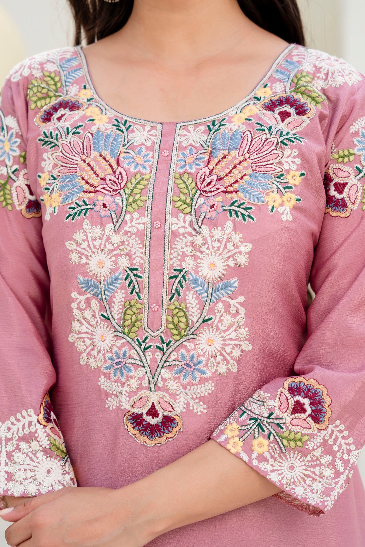 Embroidered Chinon Kurti Palazzo Set