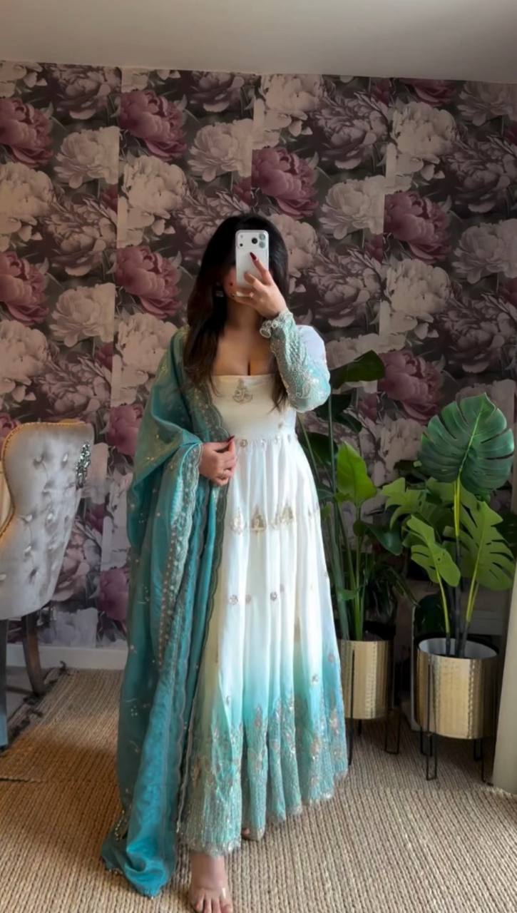 Premium Star Georgette Anarkali Pant Dupatta Set