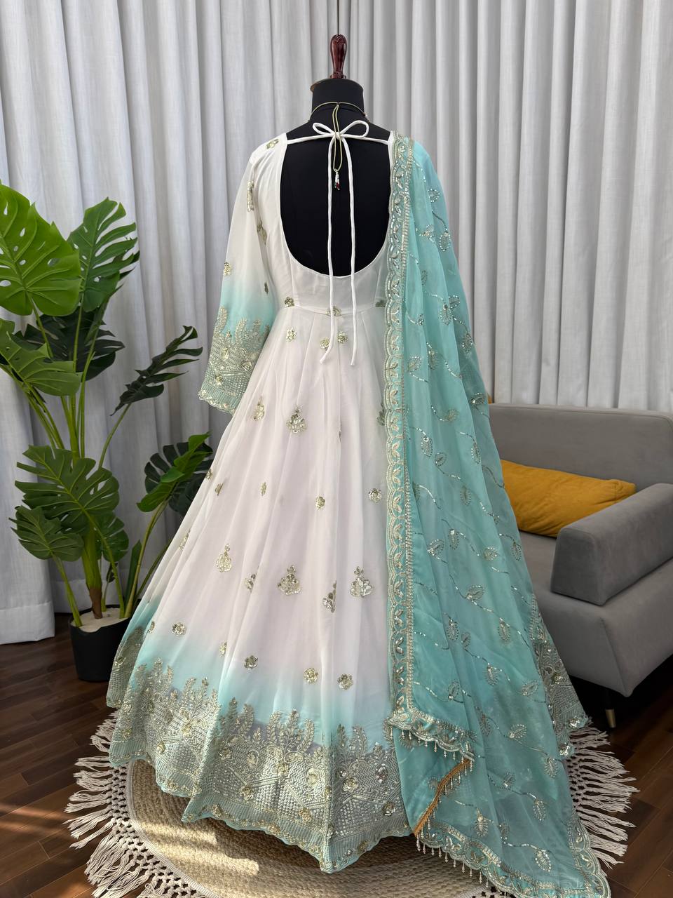 Premium Star Georgette Anarkali Pant Dupatta Set