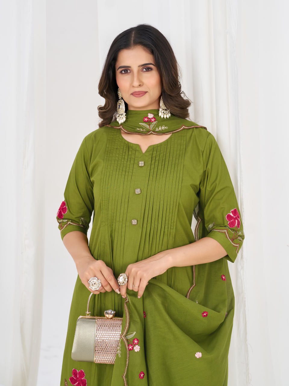 Elegant Embroidered Pure Cotton Anarkali Kurti Set
