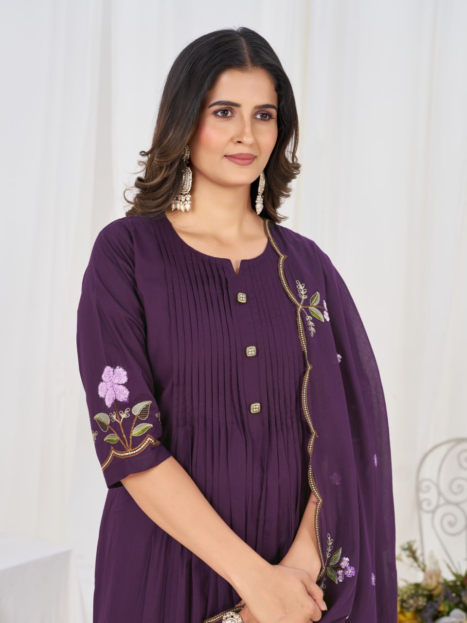 Elegant Embroidered Pure Cotton Anarkali Kurti Set