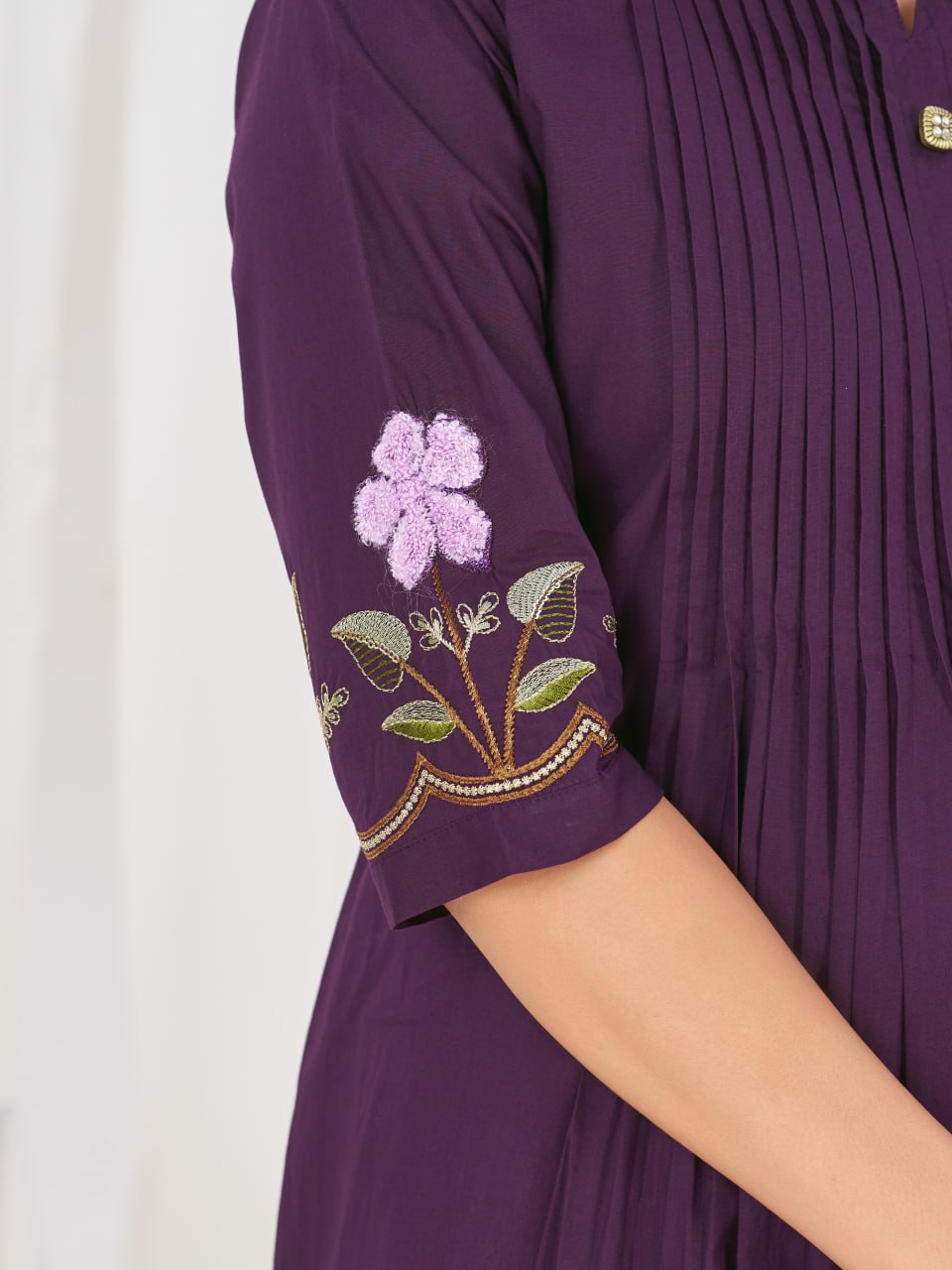 Elegant Embroidered Pure Cotton Anarkali Kurti Set