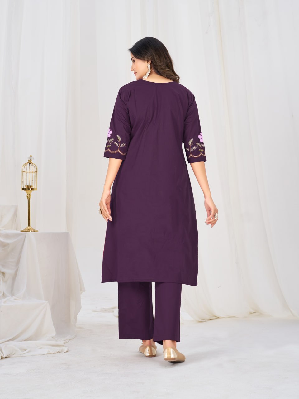 Elegant Embroidered Pure Cotton Anarkali Kurti Set