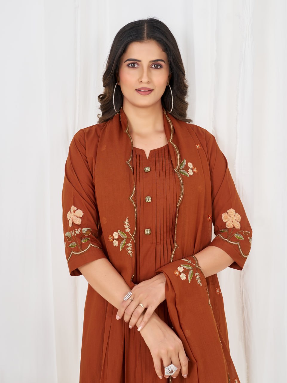 Elegant Embroidered Pure Cotton Anarkali Kurti Set