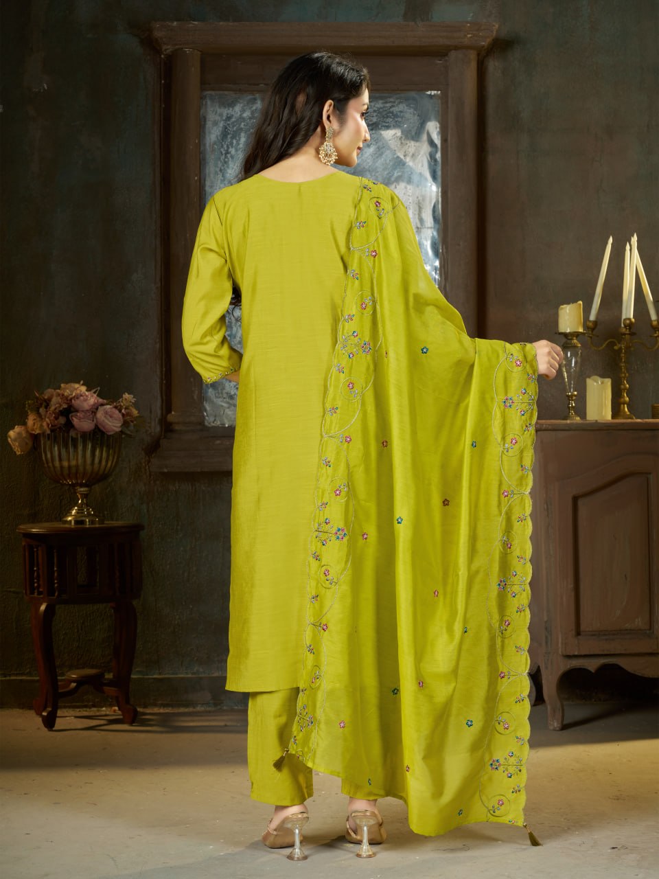 Elegant Embroidered Marina Silk Kurti Set