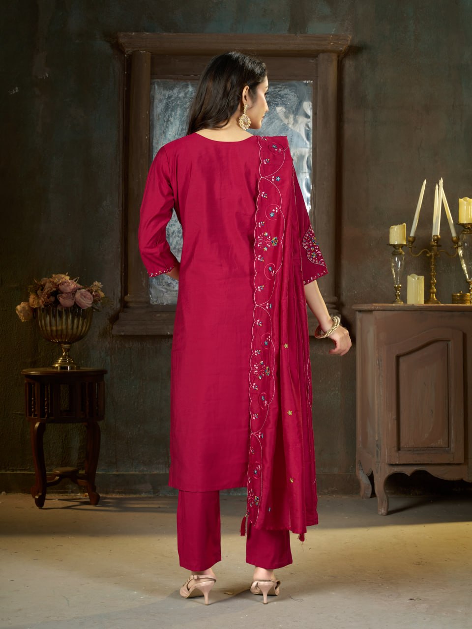 Elegant Embroidered Marina Silk Kurti Set