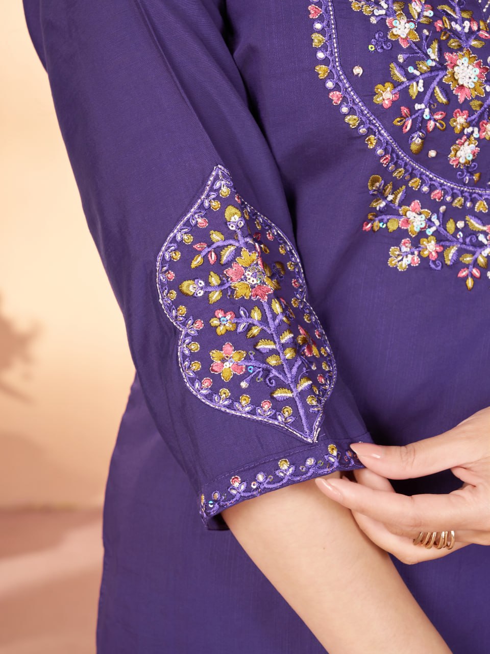 Elegant Embroidered Marina Silk Kurti Set