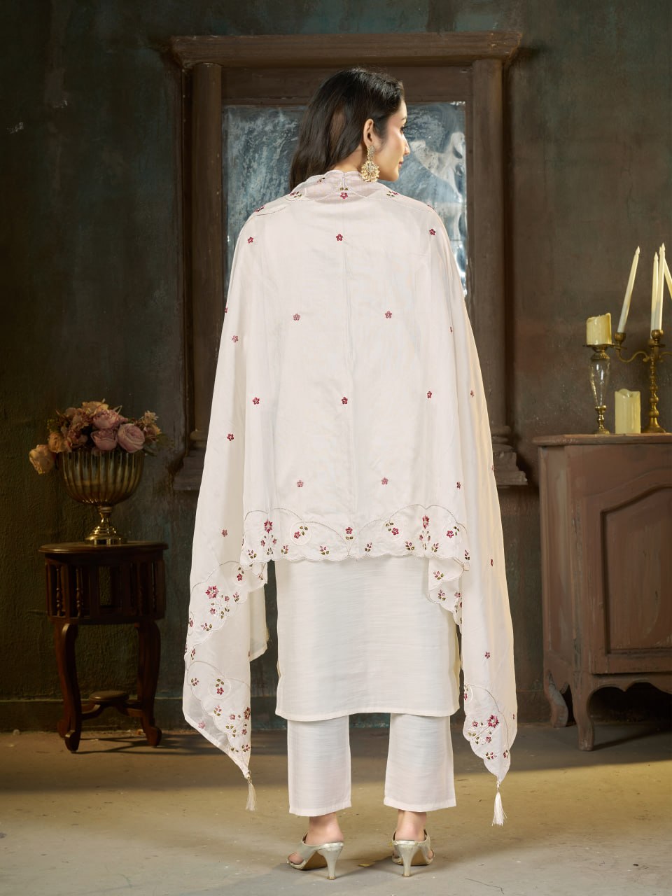 Elegant Embroidered Marina Silk Kurti Set