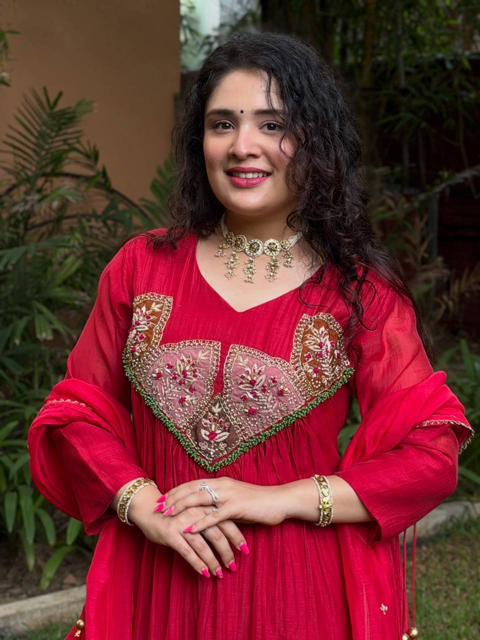 Designer Mal Chanderi Top Pant Dupatta Set