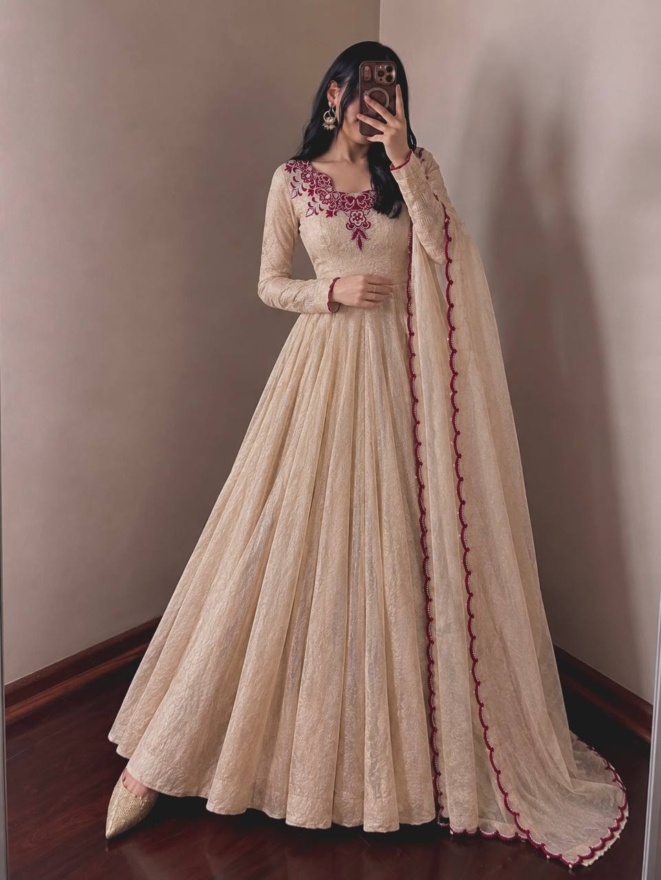 Premium Doremon Crush Gown Pant Dupatta Set