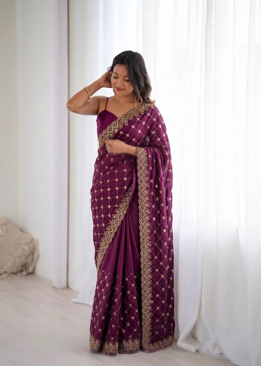 Designer Fendy Silk Saree with Heavy Beadwork