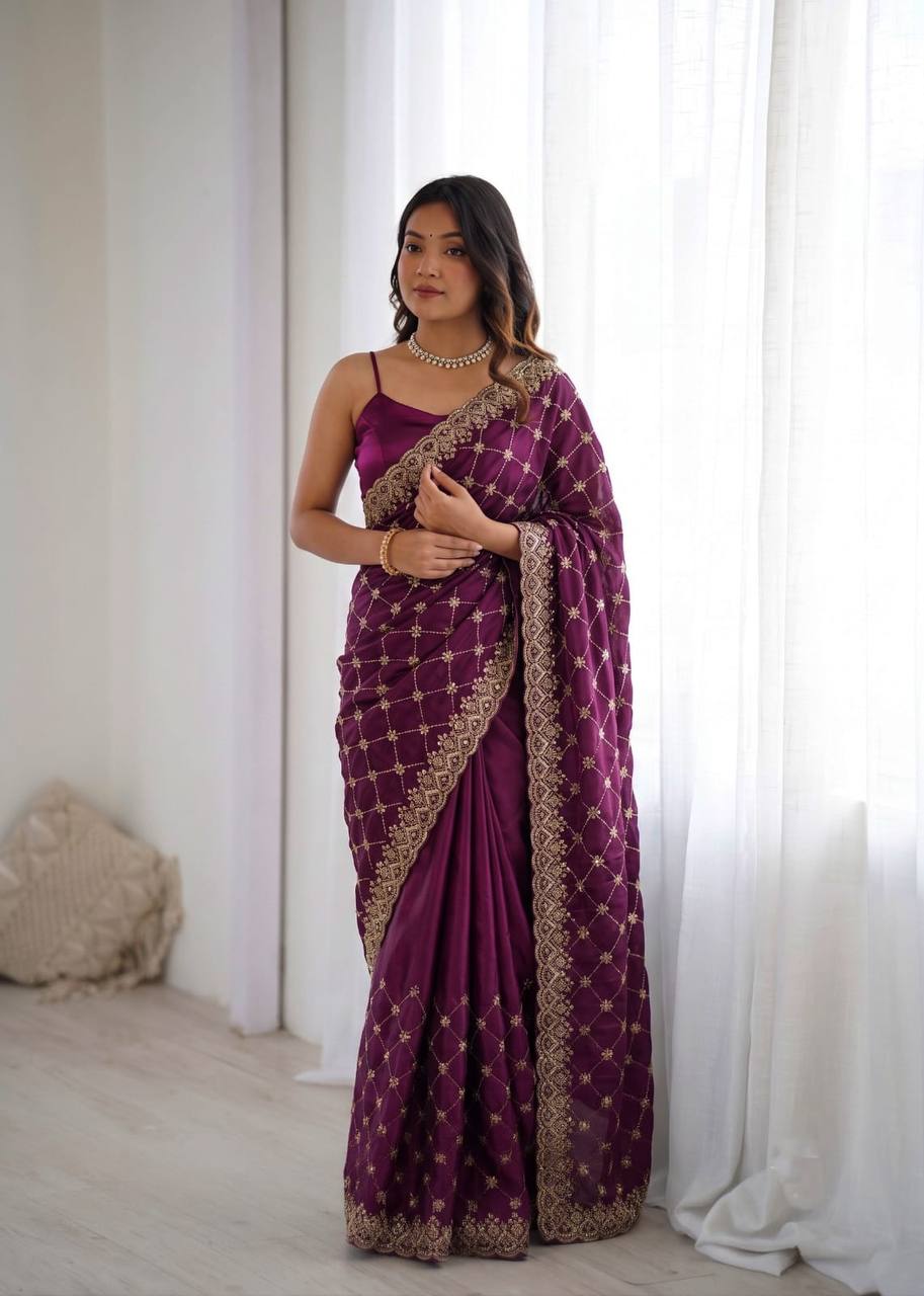Designer Fendy Silk Saree with Heavy Beadwork