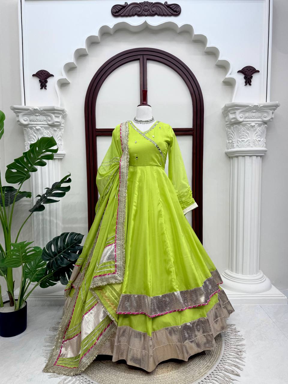 Premium Tabby Organza Silk Anarkali Lehenga Dupatta Set