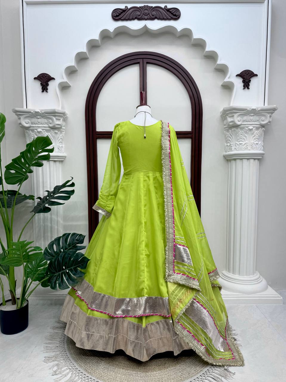 Premium Tabby Organza Silk Anarkali Lehenga Dupatta Set