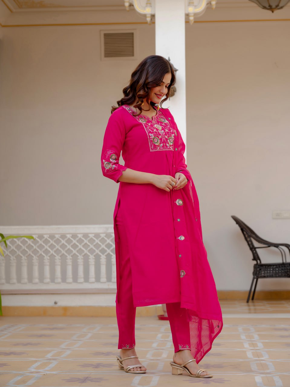Designer Viscose Mango Silk Kurti Pant Dupatta Set