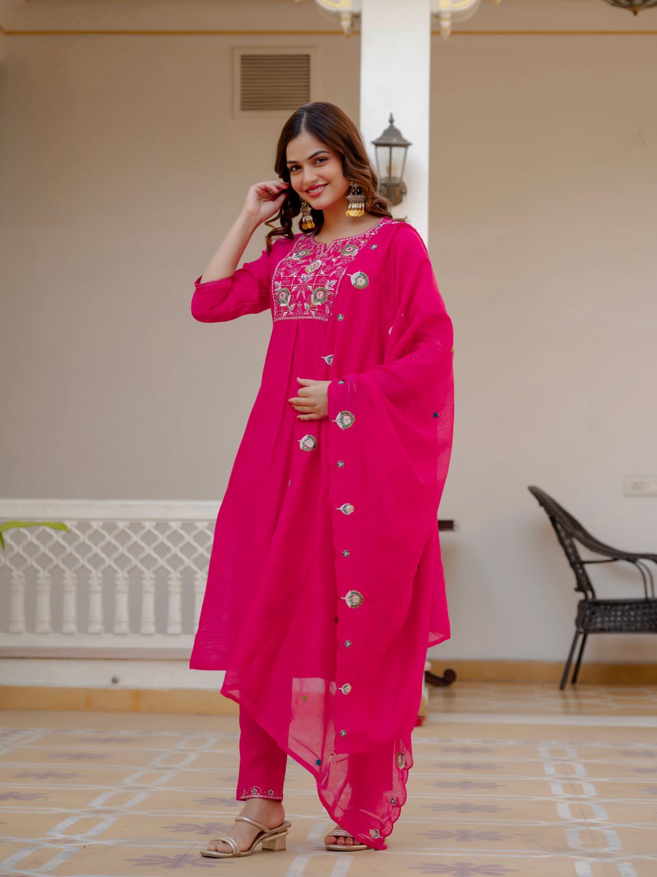 Designer Viscose Mango Silk Kurti Pant Dupatta Set