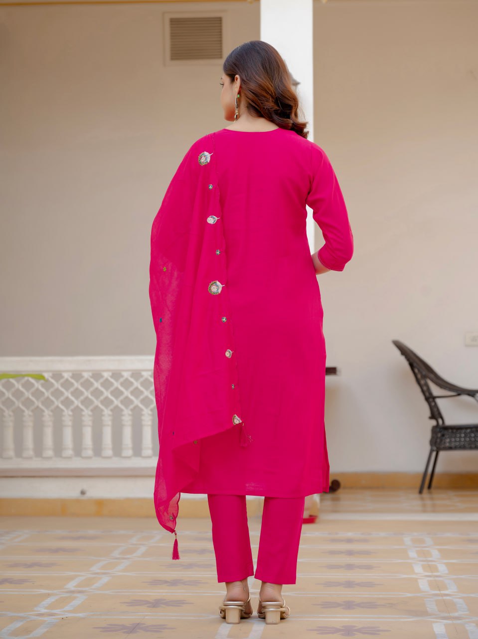 Designer Viscose Mango Silk Kurti Pant Dupatta Set