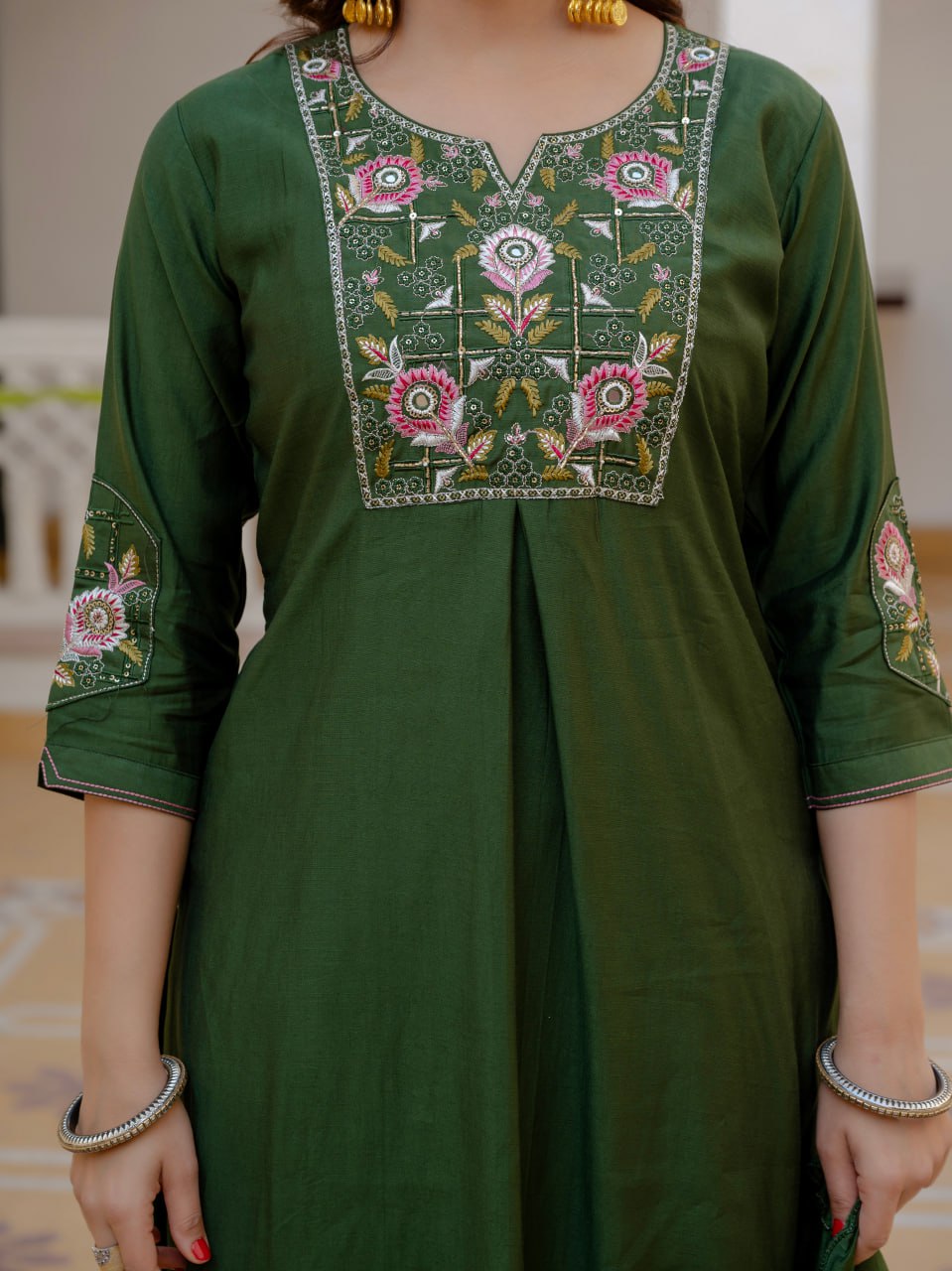 Designer Viscose Mango Silk Kurti Pant Dupatta Set