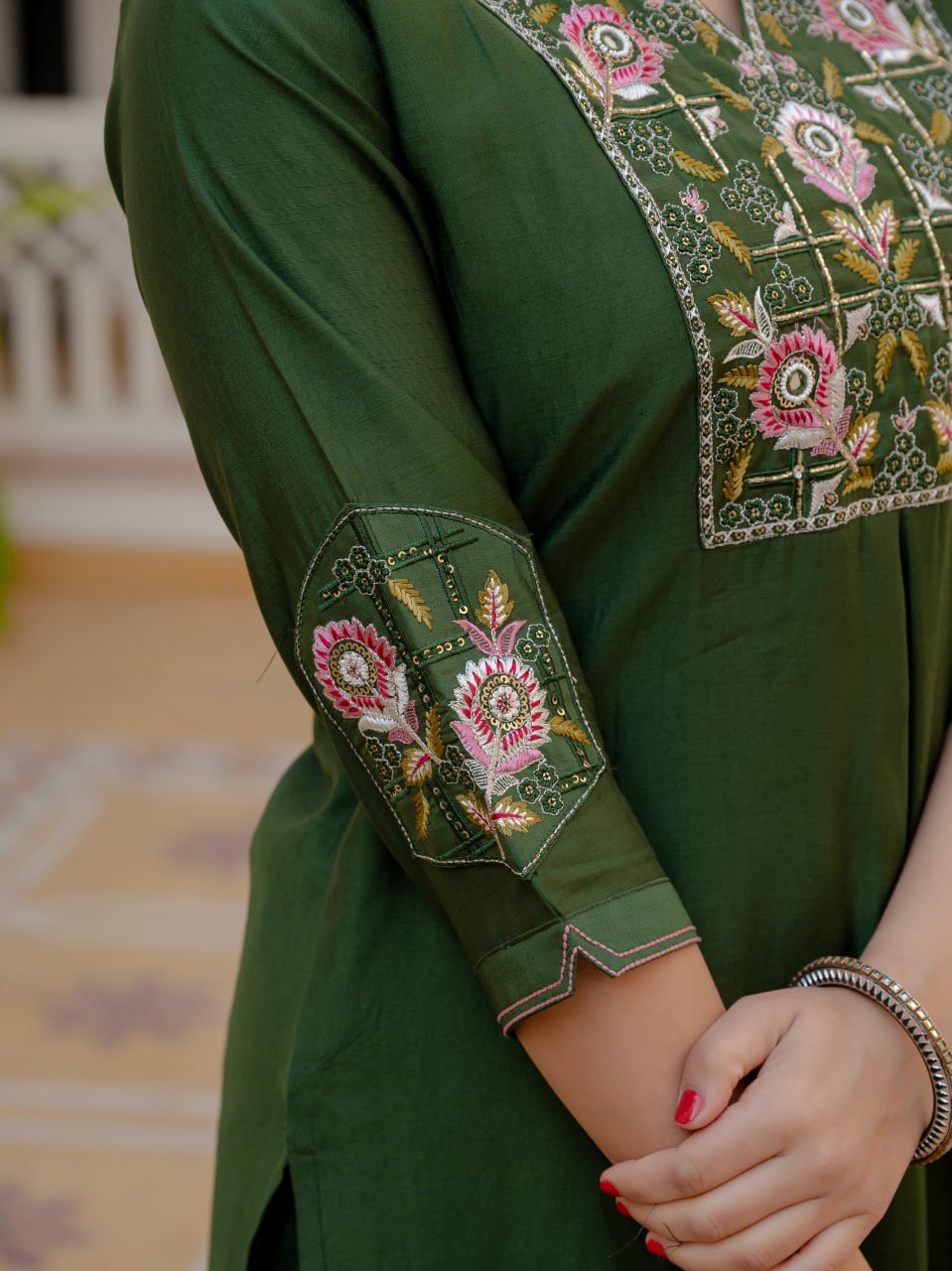 Designer Viscose Mango Silk Kurti Pant Dupatta Set