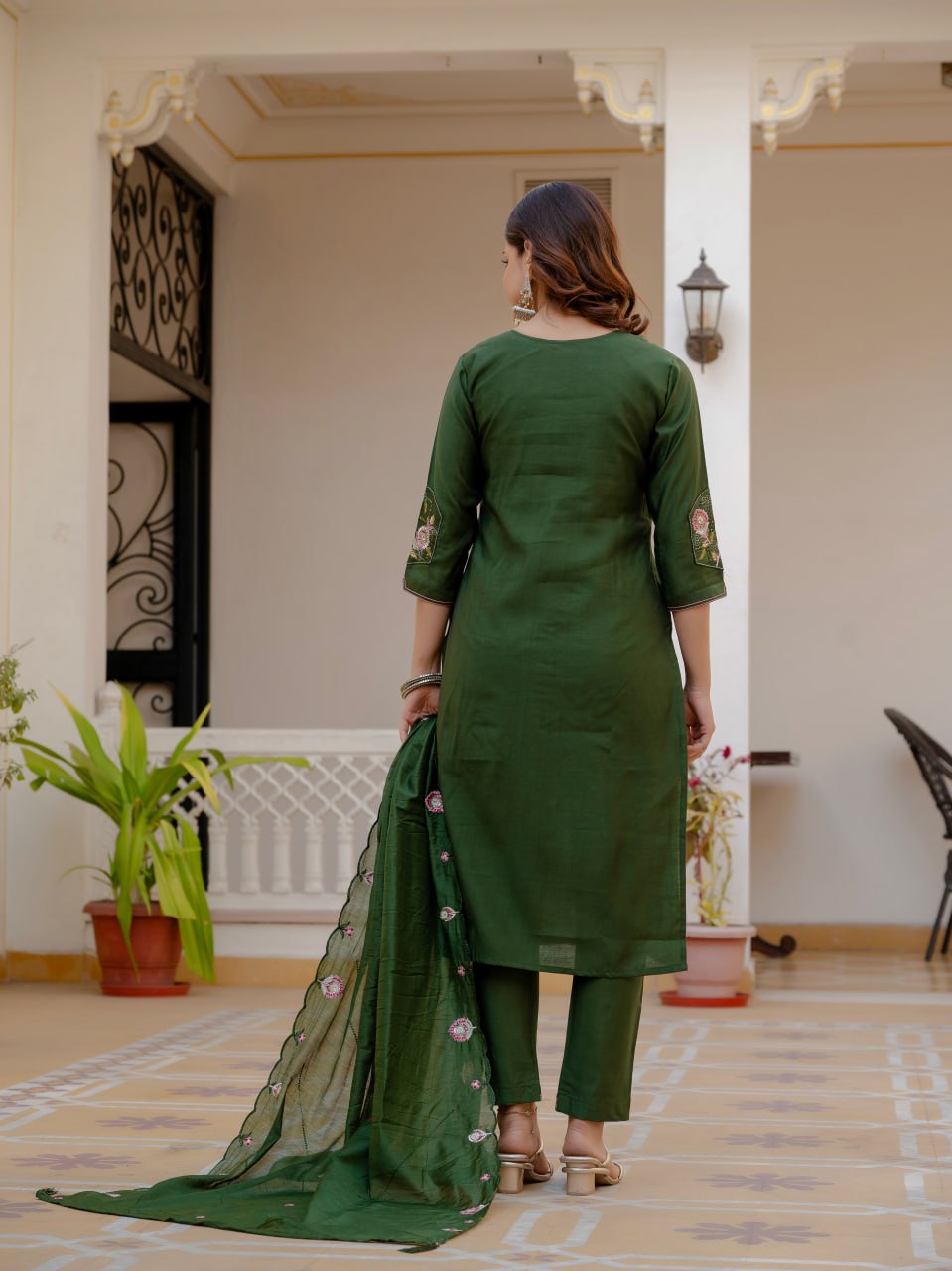 Designer Viscose Mango Silk Kurti Pant Dupatta Set