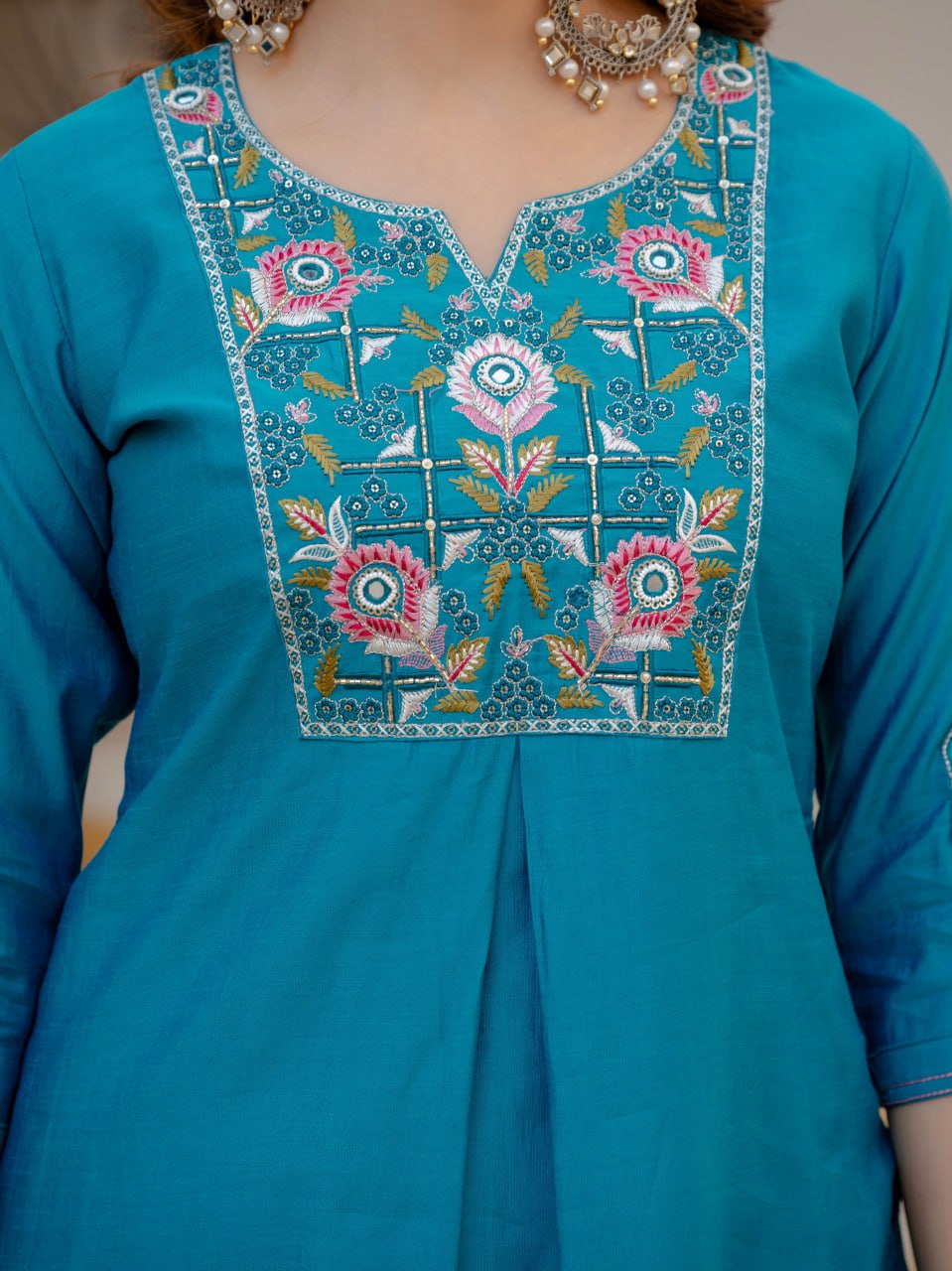 Designer Viscose Mango Silk Kurti Pant Dupatta Set