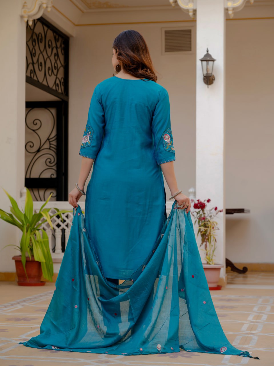 Designer Viscose Mango Silk Kurti Pant Dupatta Set