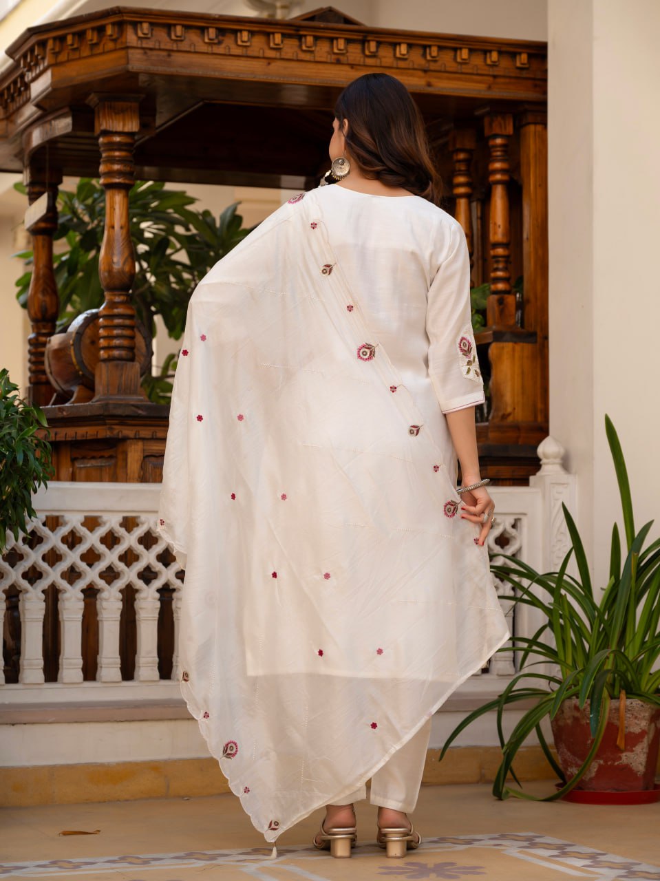 Designer Viscose Mango Silk Kurti Pant Dupatta Set