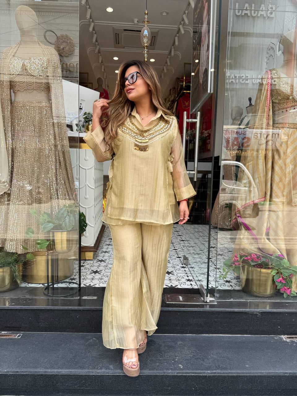 Premium Salsa Crushed Shirt Shrug Pant Co-Ord Set